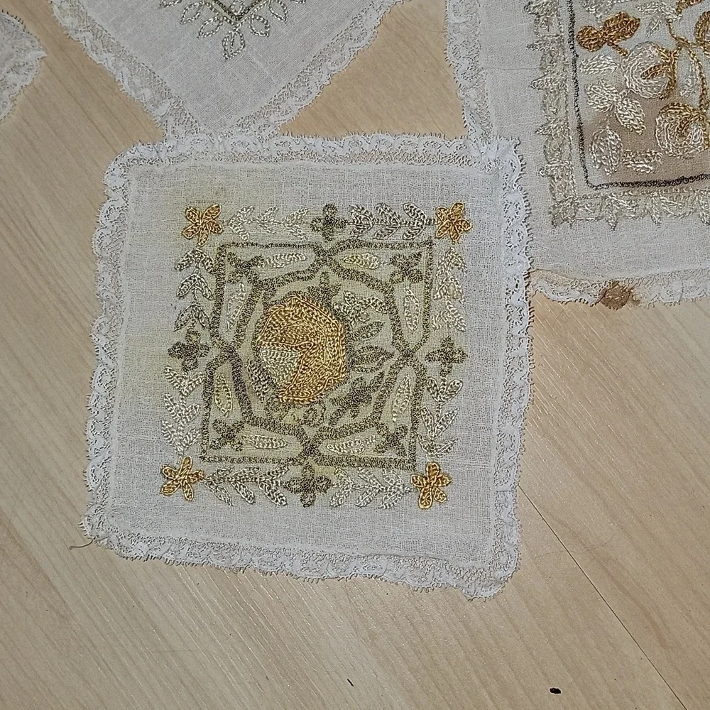 Syrian Aghabani Vintage Hand Embroidered Lace Coasters 9 Pieces